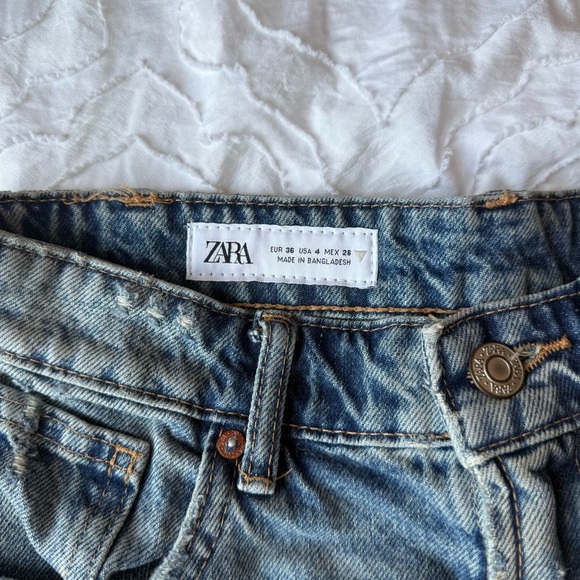 Zara Blue Jean Shorts Distressed High-Waisted Short - Picture 5 of 7